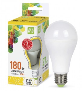 ASD standard ЛОН A60 E27 20W(1800lm) 3000К 2K 118x60 пластик/алюм  4198