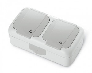VIKO by Panasonic PALMIYE  гориз. блок роз. (земля)+роз. (земля) ОУ серый 16A IP54 90555588