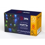 ЭРА Гирлянда-нить 50LED разноцв. 5м., 8реж., зелен.провод, 220V, IP20 4603 Б0041892