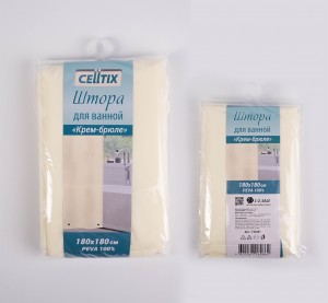 CELLTIX, Штора д/ванной ПЕВА "Крем-брюле", 12 колец, люверсы, с утяжелителем, 180*180см