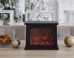 Uniel «Камин» св/д 3АА (не в/к),USB (в/к) 28х21см 5LED черный ULD-L2821-005/DNC/RED BLACK FIREPLACE