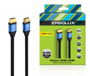 Кабель соединительный видео HDMI-HDMI ERGOLUX ELX-VC01-HDMI, 4K 60Hz, d=8мм, 2м, черный/золото