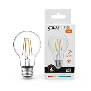 Gauss Elementary Filament ЛОН А60 Е27 9W(710lm) 2700К 105х60  прозрачное, стекло, нитевид 22219