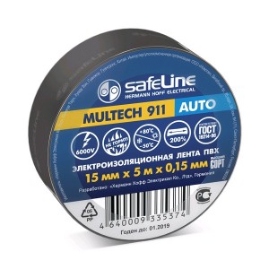 Safeline изолента ПВХ 15/5 Auto черная, 150мкм, арт.22898