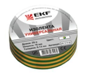 EKF Изолента ПВХ 15/20 желтая, класс В (общего применения) 0.13х15 мм, 20 м plc-iz-b-y