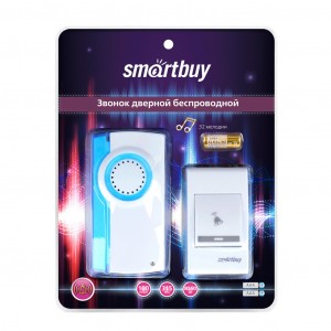 SmartBuy звонок дверной беспроводной цифр. 100м,32 мелодии, 2xAAA/A23 с кнопкой белый SBE-11-DP2-32