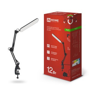 ASD/InHome св-к св/д настол на струбцине PLUS ССC-05Ч 12W(500lm) 6500К 6K USB, адаптер черный 5320