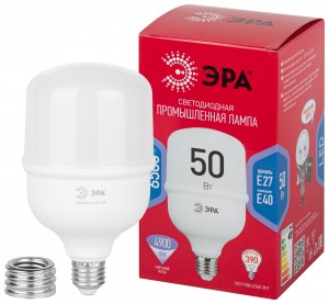 ЭРА RED LINE LED лампа св/д высокомощ E27/E40 50W(4900lm) 6500K 6K  178х102 T100 POWER 63829