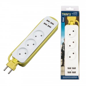 Uniel Travel сет.удл. ПВС 2x1.0 3роз. 1,8м 10A белый/салатов. S-CT3-1,8U WHITE/GREEN