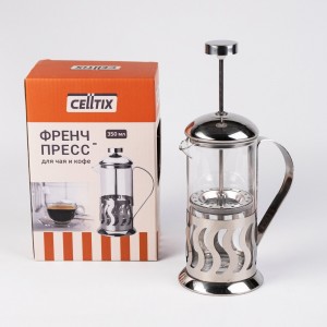 CELLTIX,Чайник/кофейник (френч-пресс) 350мл, нерж сталь/боросиликатное стекло, Т011-350