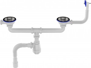 Aquant Сифон для кухни 3 1/2"х40 сдвоенный, с прямоуг.переливом, гибкая труба 40х40/50, D0148-4-MR