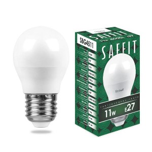 Saffit шар G45 E27 11W(905lm) 4000K 4K матовая, пластик 80x45 SBG4511 55139