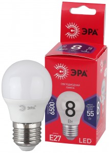 ЭРА ECO шар P45 E27 8W(640lm) 6500K 6K 80х45 P45-8W-865-E27 6427