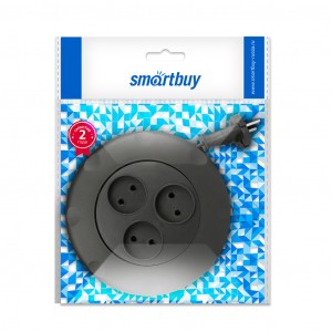 Smartbuy сет. удл. (рулетка) ПВС 3 роз. 3 м 10А/2,2кВт, б/з, круглый, черный (SBE-10-3-03-B)/40