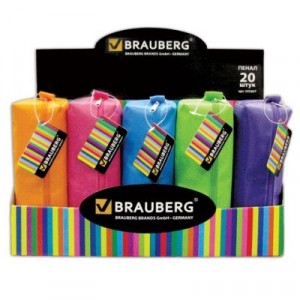 Пенал-косметичка BRAUBERG полиэстер, ассорти 5 цветов, 20*6*4см, дисплей, 223267