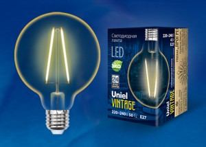 Uniel Vintage Шар G95 E27 4W(400lm) 2250K филамент  золотистая  96x136 LED-G95-4W/GOLDEN/E27