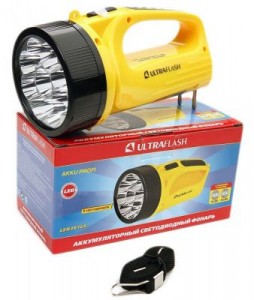 Ultraflash фонарь-прожектор LED3816SM (акк.4V 0.8Ah) 9св/д, желт./пластик,2 режима, вилка 220V