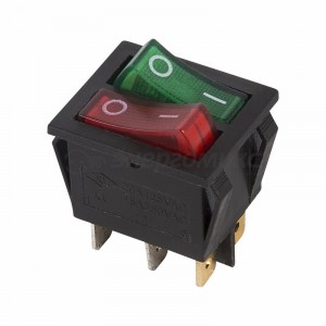 REXANT выкл. клавишный ДВОЙНОЙ 250V 15А (6с) ON-OFF красный/зел с инд. цена за шт (10!) 36-2450