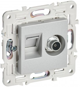 IEK SKANDY мех. роз. СУ 2 мест. TV+RJ45 кат.6E серебряный SK-A15S SK-AK20-2-K23