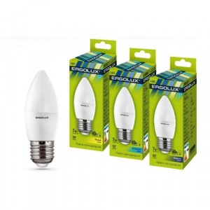 Ergolux свеча C35 E27 7W(560lm 220°) 6500K 6K матовая 101x37 пластик/алюм. LED-C35-7W-E27-6K