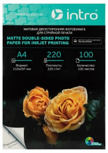 Фотобумага MTDA4-220-100 матовая двусторон. 220g/м2 А4 100 лист. д/струйной печати Intro 60500