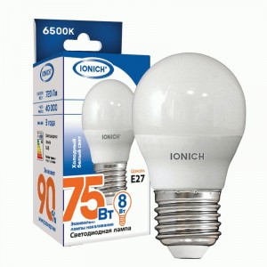 IONICH шар G45 E27 8W(720lm) 6500К 6K 45x80 матов./пластик/алюм ILED-SMD2835-G45 1609