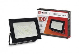 ASD/InHome прожектор св/д СДО-7 100W(8000lm) 6500K 6K 230x194x22 алюминий/черный IP65 4652