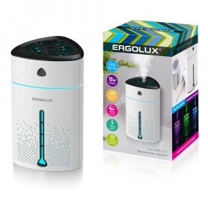 Увлажнитель ERGOLUX ELX-HUM01-C01, 5Вт, 1л, распыление 100мл/час, подсветка микс, бело-черный 8888