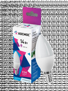 Космос свеча E14 14W(1260lm) 6500K 6K матов. 110x37 IC драйвер LkecLED14wCNE1465