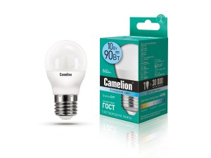 Camelion Шар G45 E27 10W(840lm 220°) 4500K 4K матов. 90x47 пластик LED10-G45/845/E27