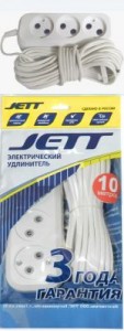 Jett  сет. удл. ШВВП 2х0.75 3 роз. 10 м 6А белый  РС-3