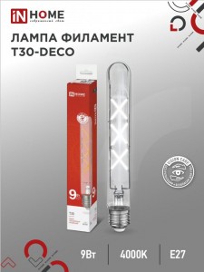 ASD/InHome лампа св/д Deco T30 Е27 9W(1140lm) 4000К 4К 225x30 филамент( нитевидная) прозр. 0881