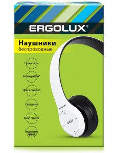 ERGOLUX наушники беспровод полноразмер, микрофон, акк. 250mAh, Bluetooth5.3 MP3 белый ELX-BTHP01-C01