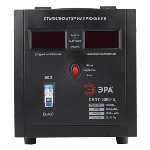 ЭРА Стабилизатор напр. перенос. релейный. цифр. диспл. СНПТ-5000-Ц 140-260В 5кВА КПД 95% Б0020162