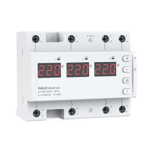 !NEW Реле напряжения RBUZ D6-63 3P 3ф 63A 6 мод., din-рейка, термозащ., инд. red 4820120222153