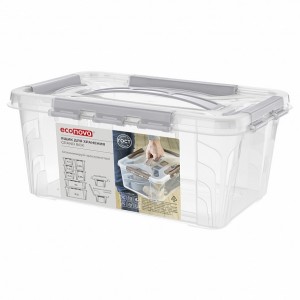"Ящик д/хранения GRAND BOX 4,2л (29*19*12,4см), защелки+ручка,светл-серый 433200130 Econova/Бытпласт