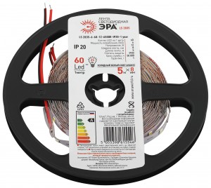 ЭРА лента св/д 12V 6W/m 60led 6500K 6K IP20 xолодный белый 5 м интер LS2835 53972