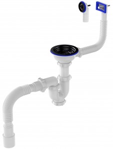 Aquant Сифон для кухни 3 1/2"х40 с черной мет.решет,ревизия,круг.,прям.пер,г.т.40х40/50,UB0188-10-MR