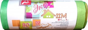 Мешки для мусора 30л/20шт,13мкм,ПНД,завязки,зеленые,рулон,49*54см,Экодом/1985 Концепция Быта
