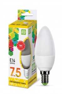 ASD standard Свеча C37 E14  7.5W(675lm) 3000К 2K 107x37 пластик/алюм  3924