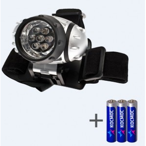 Космос фонарь налобный H7LED (3xR03 в компл.) 7св/д (106lm), серебр./пластик, 3 режима (5 шт.)