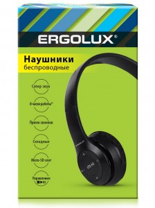 ERGOLUX наушники беспровод полноразмер, микрофон, акк. 250mAh, Bluetooth5.3 MP3 черн ELX-BTHP01-C01