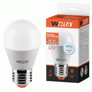 WOLTA лампа св/д Шар G45 E27 12W (1050lm) 4000K 4K 25S45GL12E27 92х45х45