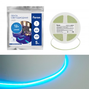 Feron Лента св/д 12V 7W/m 400SMD(2110)/м синий 5000х3х1.8мм IP20 LS630 48953