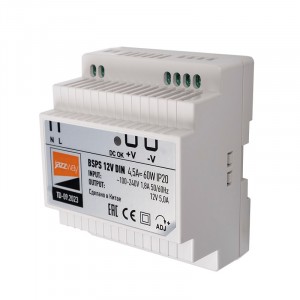 Jazzway блок питания 12V 4,5А, 60W, на DIN-рейку, пластик BSPS IP20 .5049963