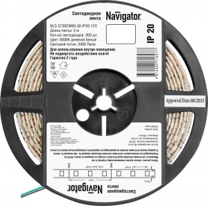 Navigator Лента св/д 12V 30W/m 60LED/m IP20 6000K 6K 5м (инт.) SMD5730(ЦЕНА за1М)(5!) 71697