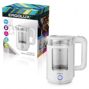 Чайник электр. ERGOLUX ELX-KG08-C01 пластик/стекло, диск 1.8л, 1800W белый 8871