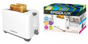 Тостер ERGOLUX ELX-ET02-C31 750W двойной корпус, регулятор прожарки, поддон, пласт/металл/бело-серый
