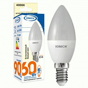 IONICH свеча C37 E14 6W(540lm) 4000К 4K 37x100 матов./пластик/алюм ILED-SMD2835-C37 1529