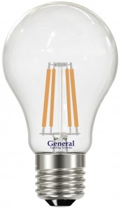 General ЛОН A60 E27 13W 2700K 2K 60x105 филамент (нитевидная) прозр. 645900